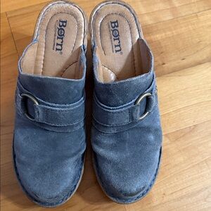Born Slate Suede Buckle Distressed Clog